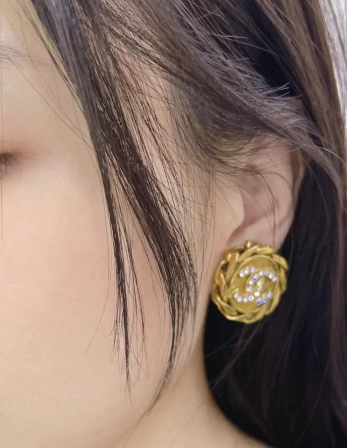 Pre-Owned Chanel Gold-Tone CC Logo Earrings with Crystal Accents