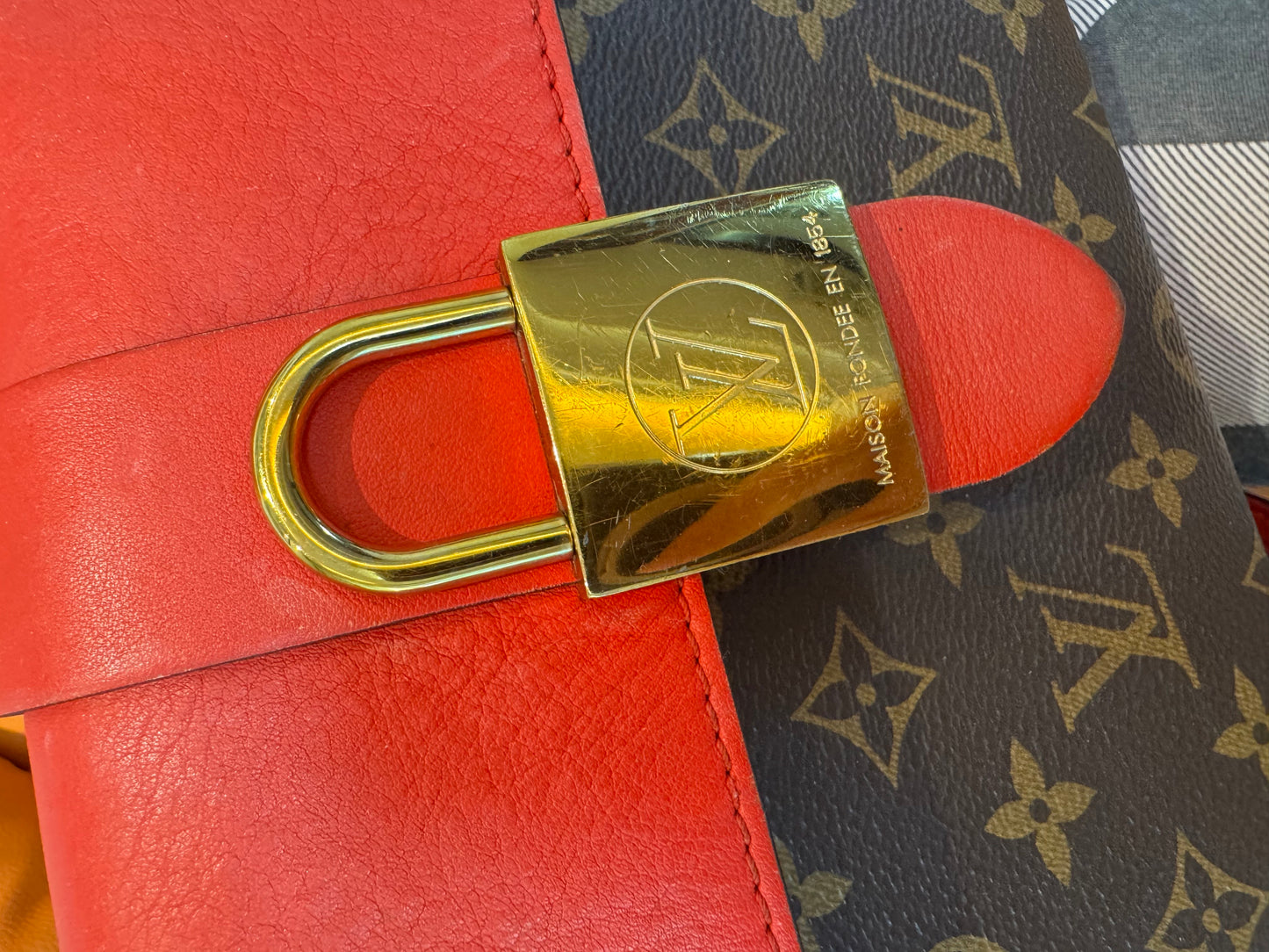 Pre-Loved Louis Vuitton Monogram & Red Leather Top Handle Bag