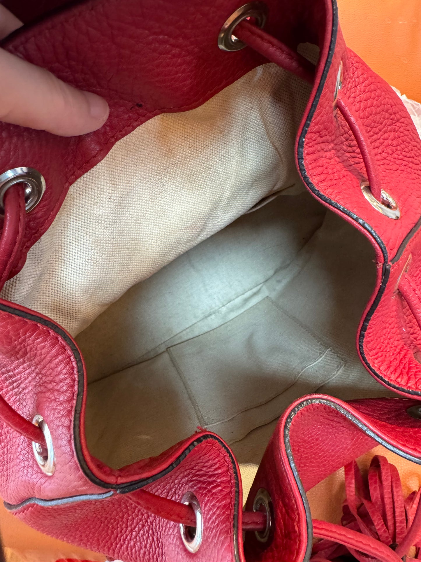 Pre-owned Gucci Bamboo Tassel Leather Backpack β Red Pebbled Leather