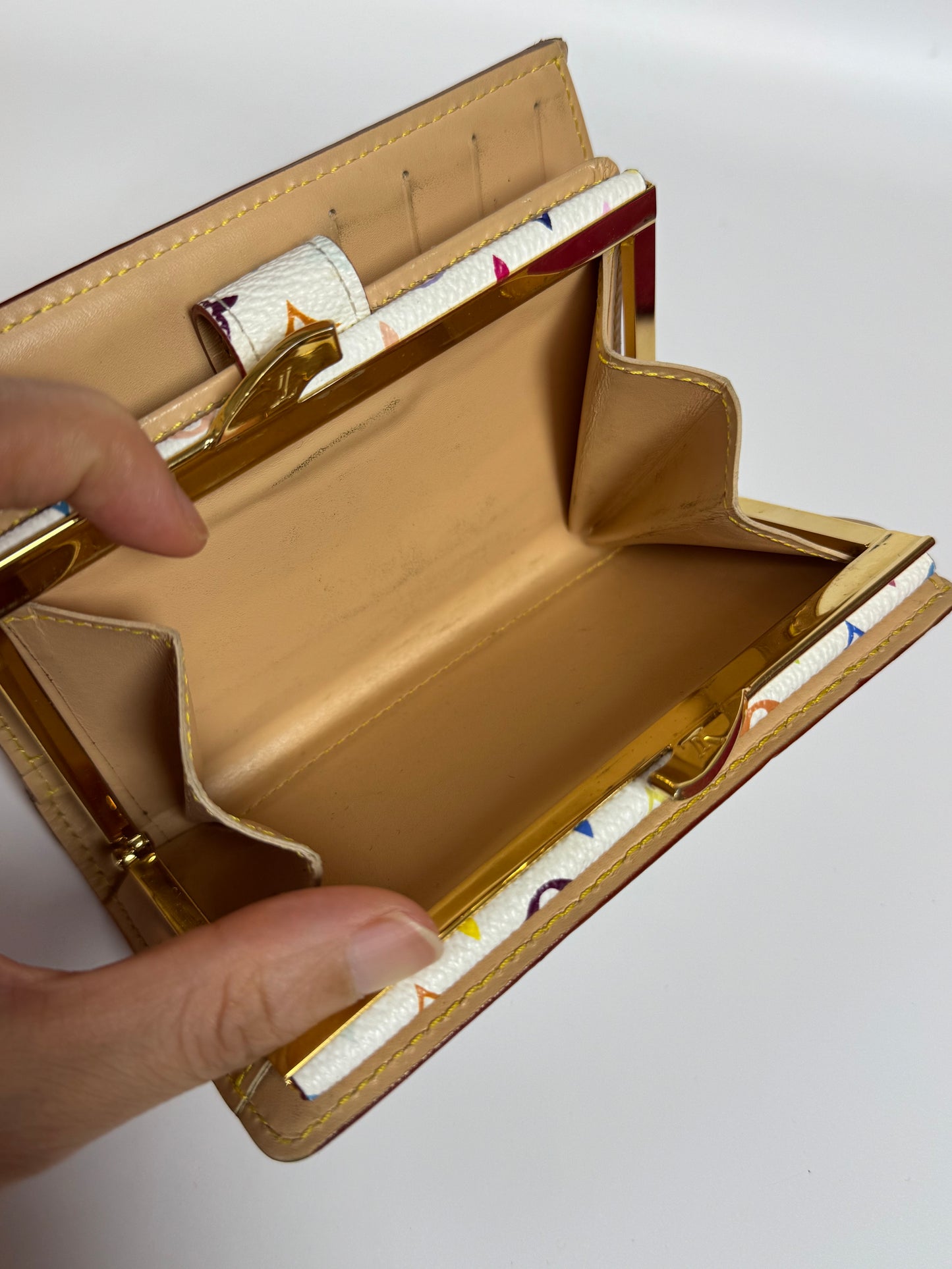 Pre-Loved Multicolor Compact Wallet – White Canvas Edition