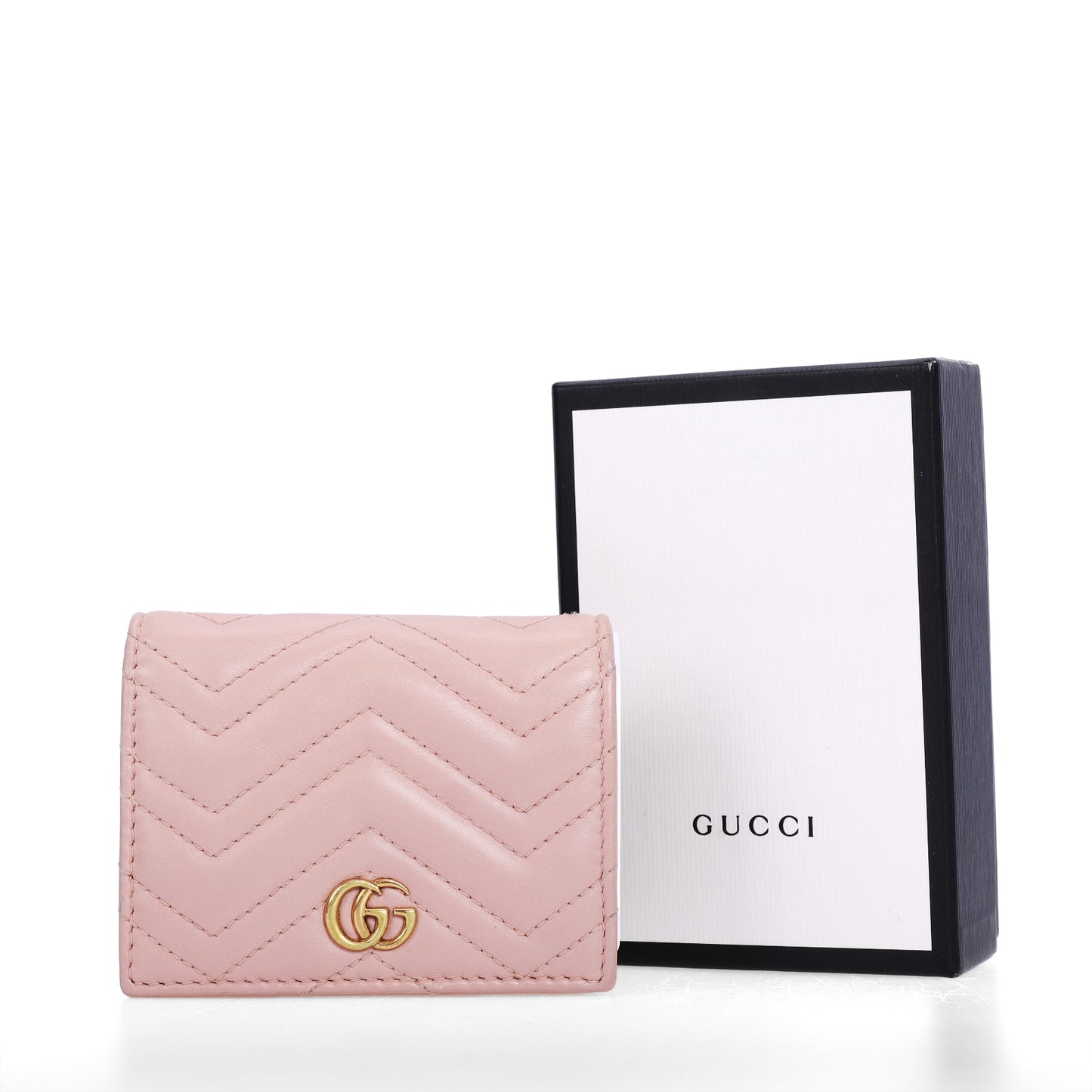 Pre-Owned Gucci GG Marmont Card Case Wallet in Pink Matelassé Leather