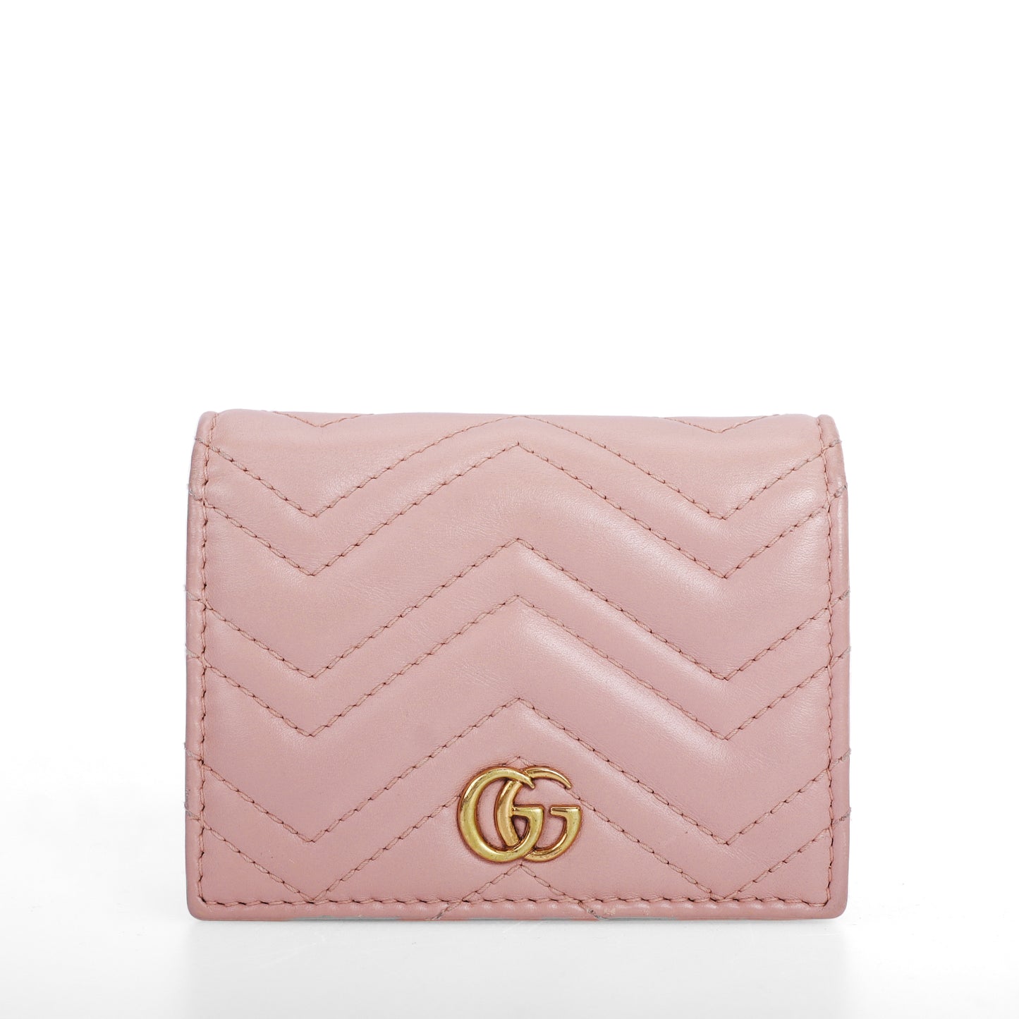 Pre-Owned Gucci GG Marmont Card Case Wallet in Pink Matelassé Leather