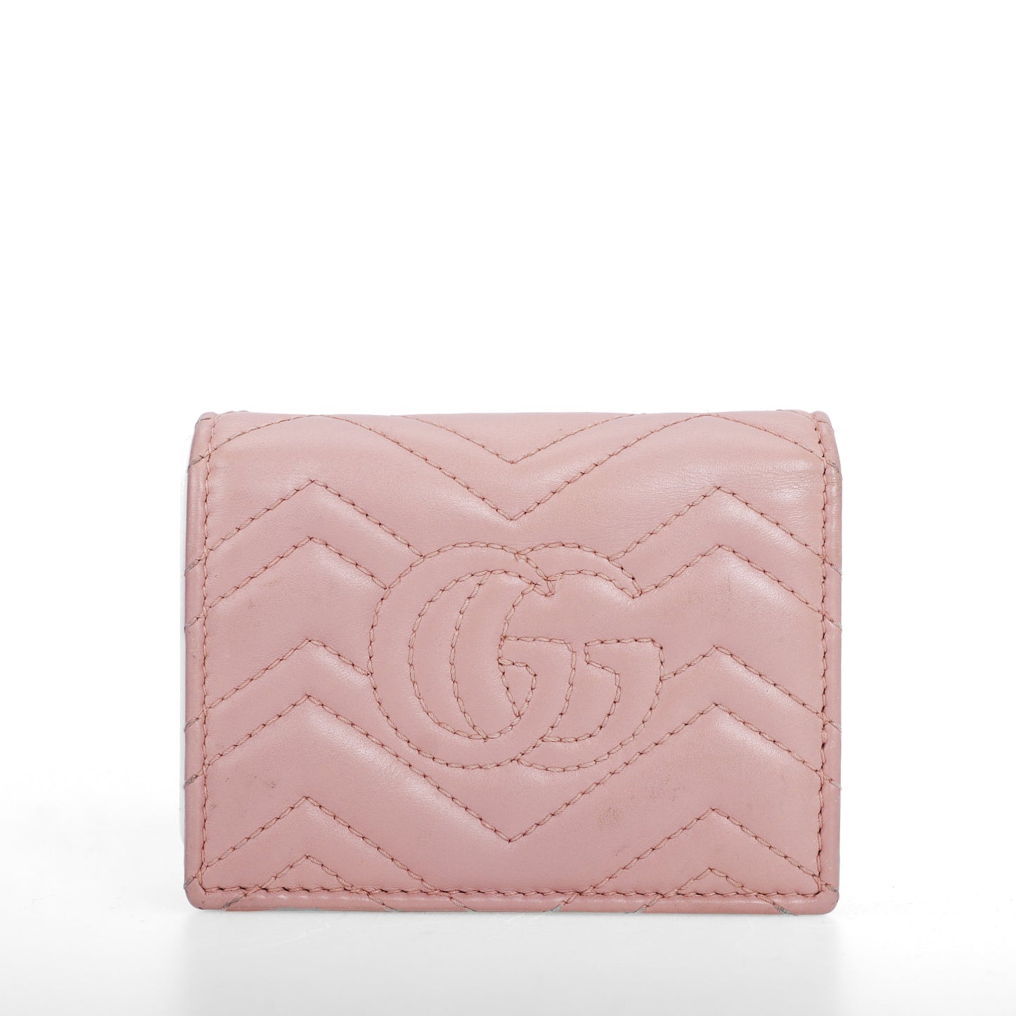 Pre-Owned Gucci GG Marmont Card Case Wallet in Pink Matelassé Leather