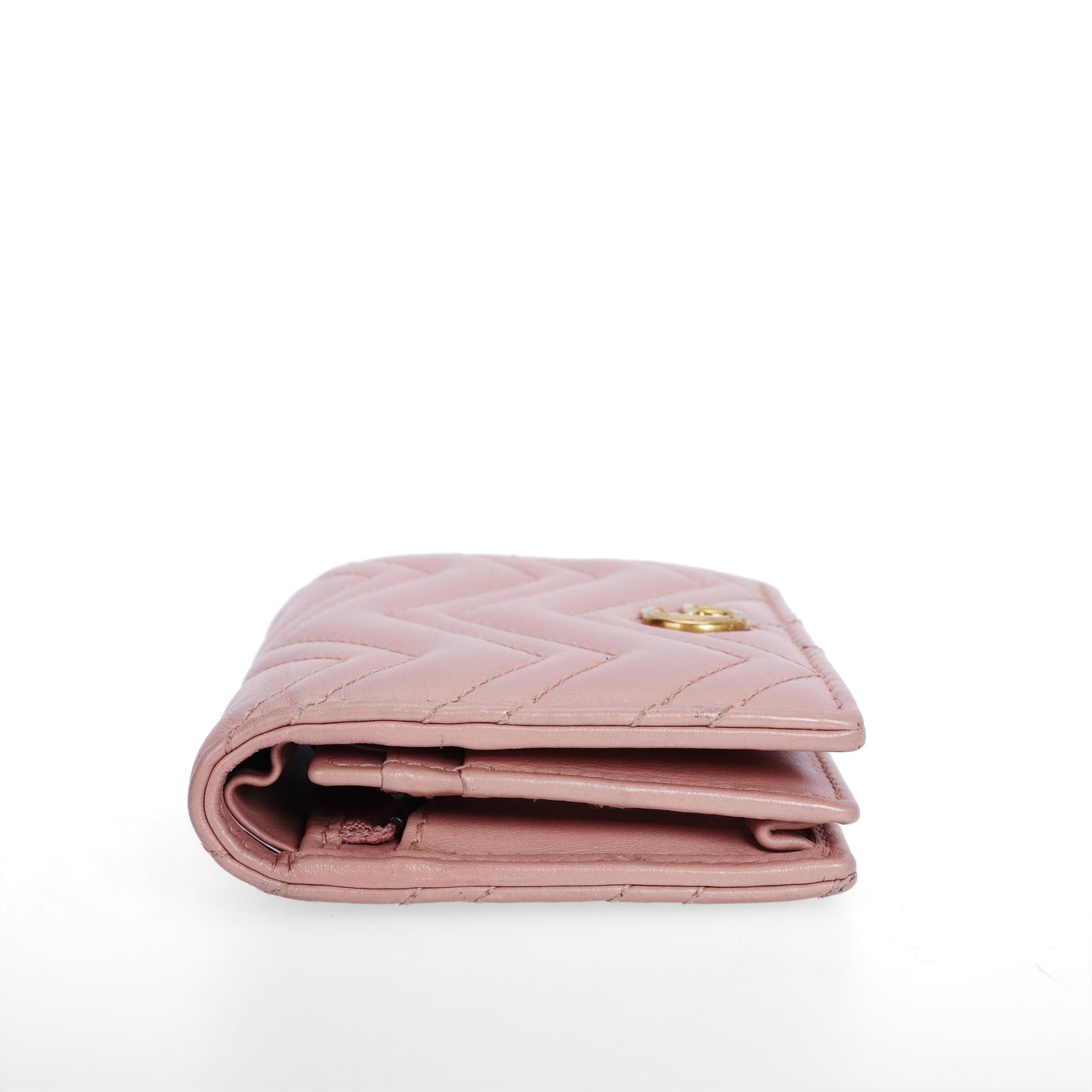Pre-Owned Gucci GG Marmont Card Case Wallet in Pink Matelassé Leather