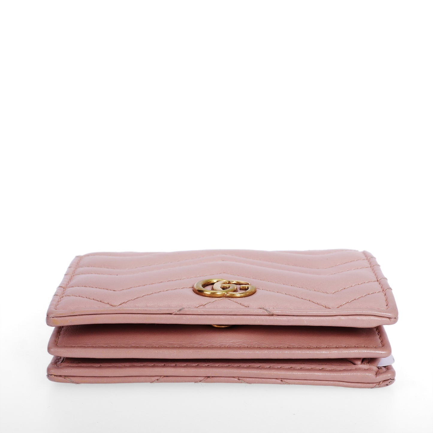Pre-Owned Gucci GG Marmont Card Case Wallet in Pink Matelassé Leather