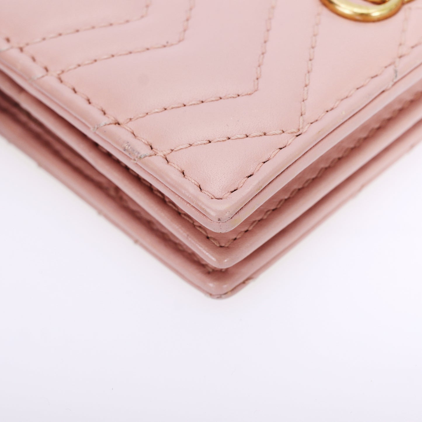 Pre-Owned Gucci GG Marmont Card Case Wallet in Pink Matelassé Leather
