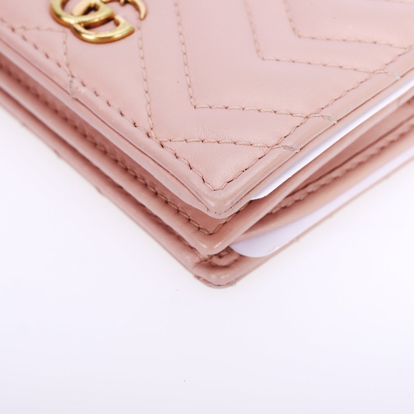 Pre-Owned Gucci GG Marmont Card Case Wallet in Pink Matelassé Leather