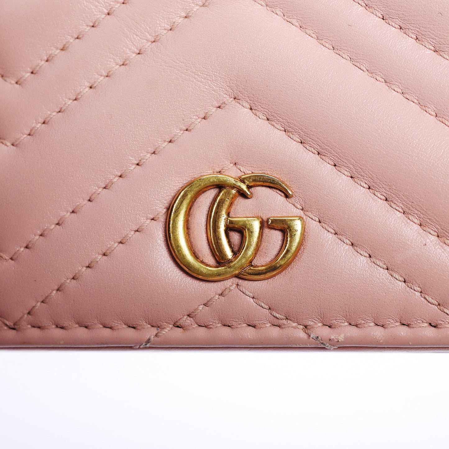 Pre-Owned Gucci GG Marmont Card Case Wallet in Pink Matelassé Leather