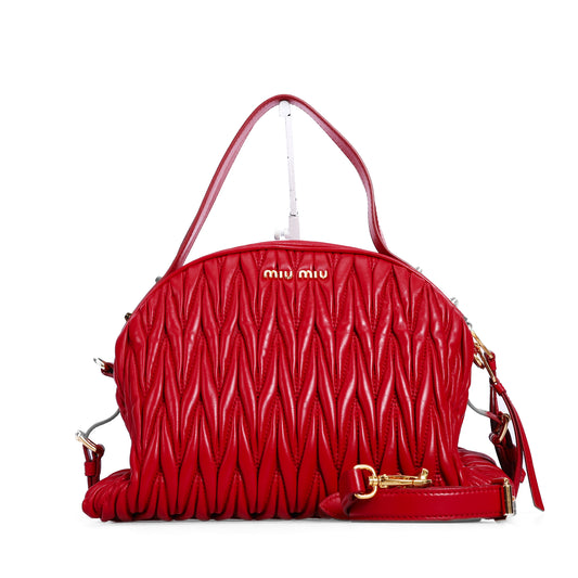 Pre-Owned Miu Miu Matelassé Red Leather Dome Satchel