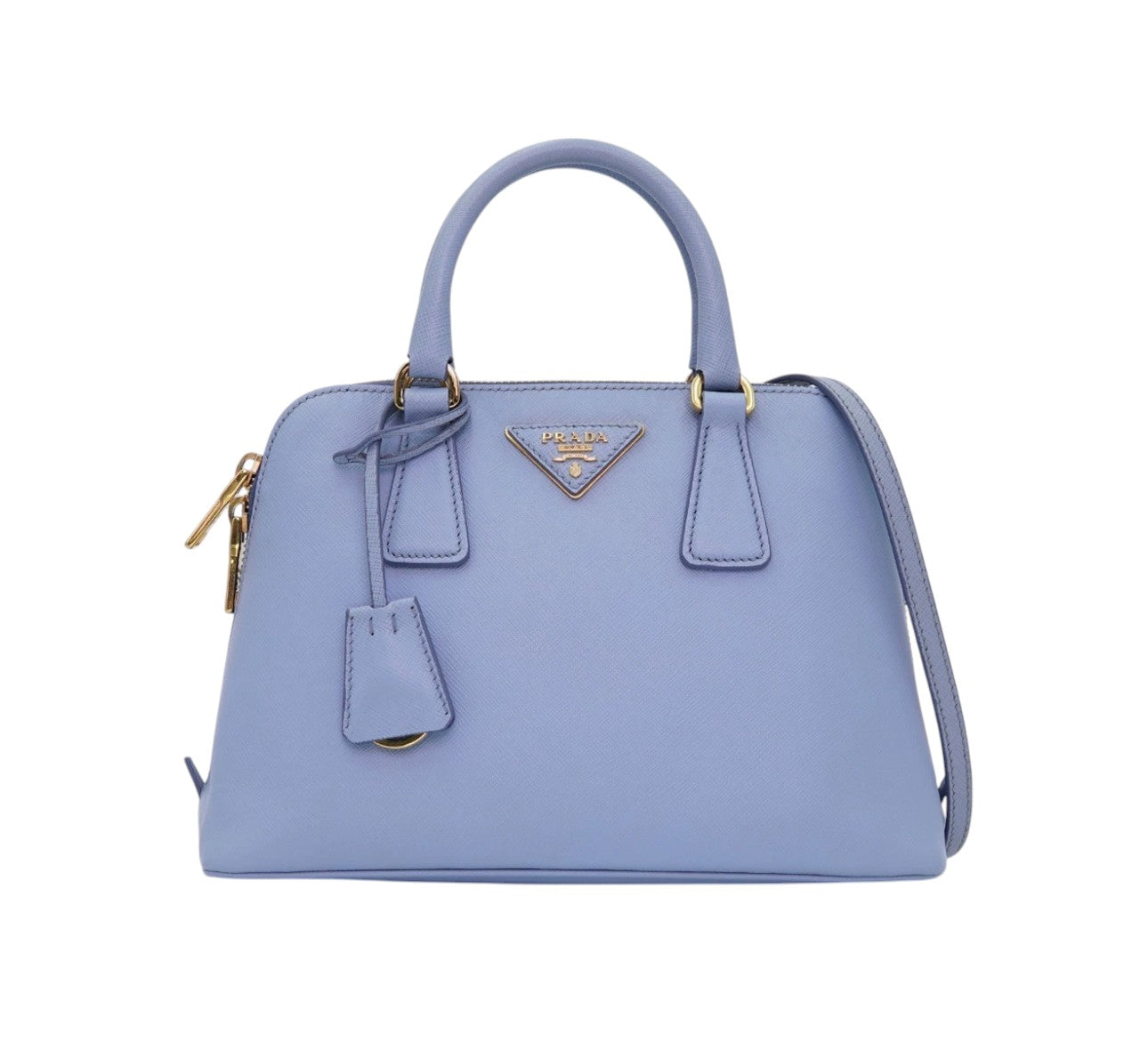 Pre-Owned Prada Saffiano Leather Dome Satchel in Light Blue with Strap