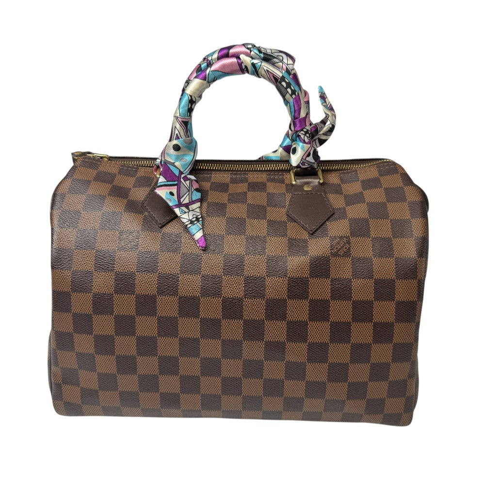Pre-loved Louis Vuitton Speedy 30 in Damier Ebene with Twilly Wrap – Guaranteed Authentic