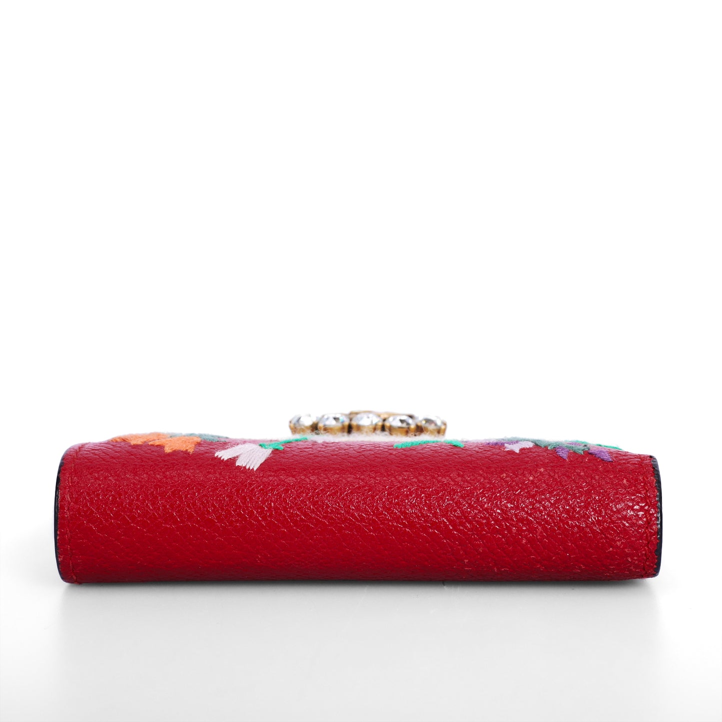 Pre-Owned Gucci Embroidered Floral Wallet in Red Leather with Crystal GG Logo