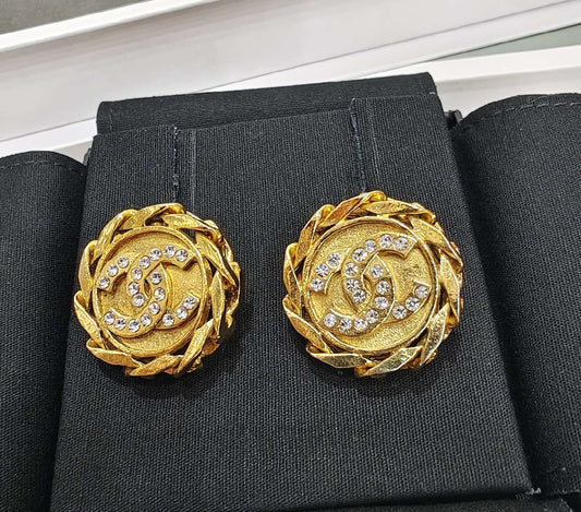 Pre-Owned Chanel Gold-Tone CC Logo Earrings with Crystal Accents