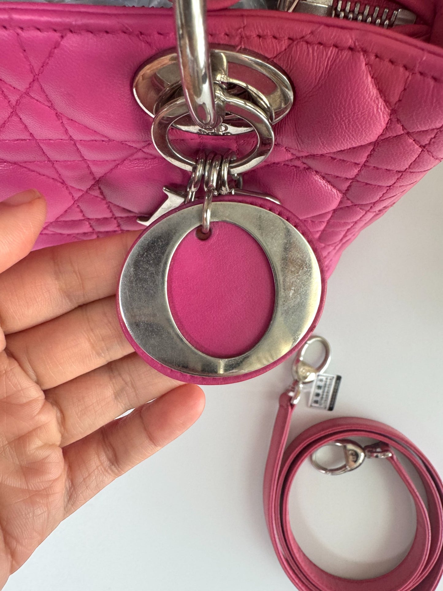 Pre-Owned Dior Lady Dior Medium Bag in Pink Lambskin with Silver Hardware