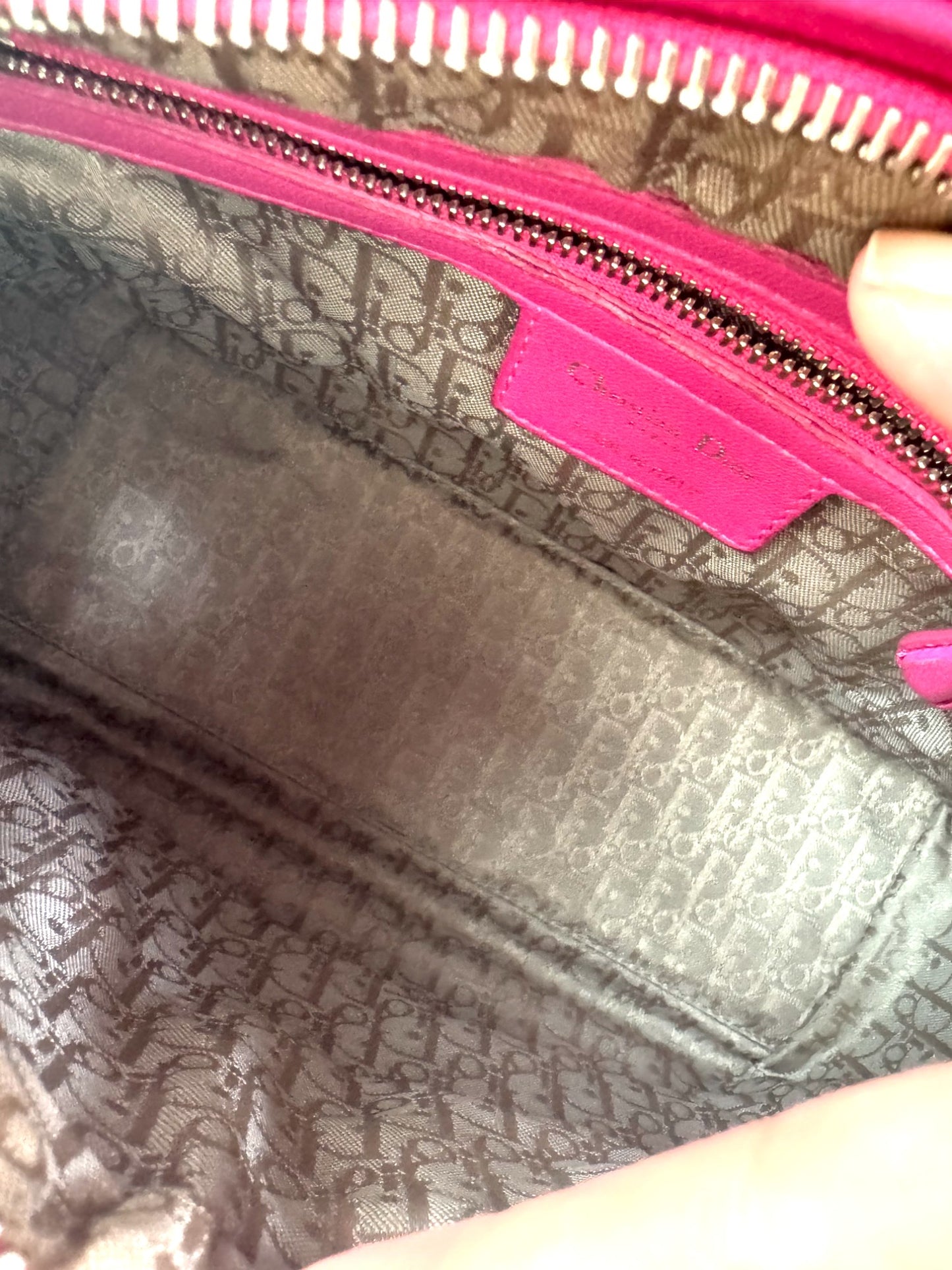 Pre-Owned Dior Lady Dior Medium Bag in Pink Lambskin with Silver Hardware