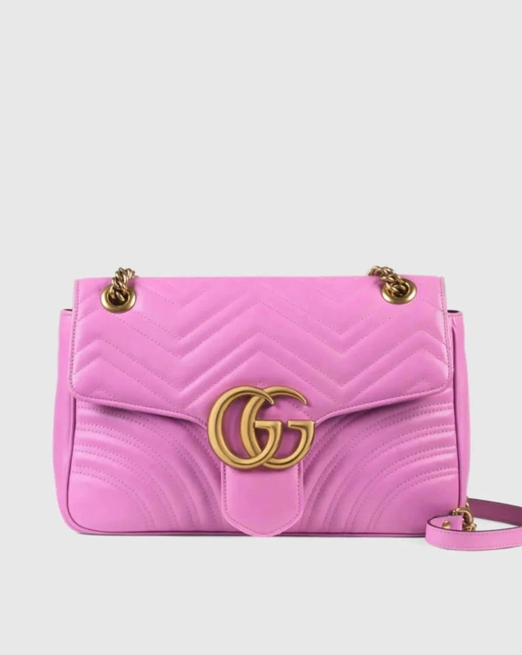 Pre-Owned Pink Matelassé Leather Shoulder Bag with Gold Chain