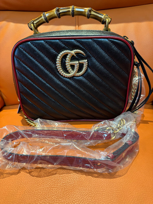 Pre-Loved Gucci GG Marmont Bamboo Handle Shoulder Bag – Black Quilted Leather