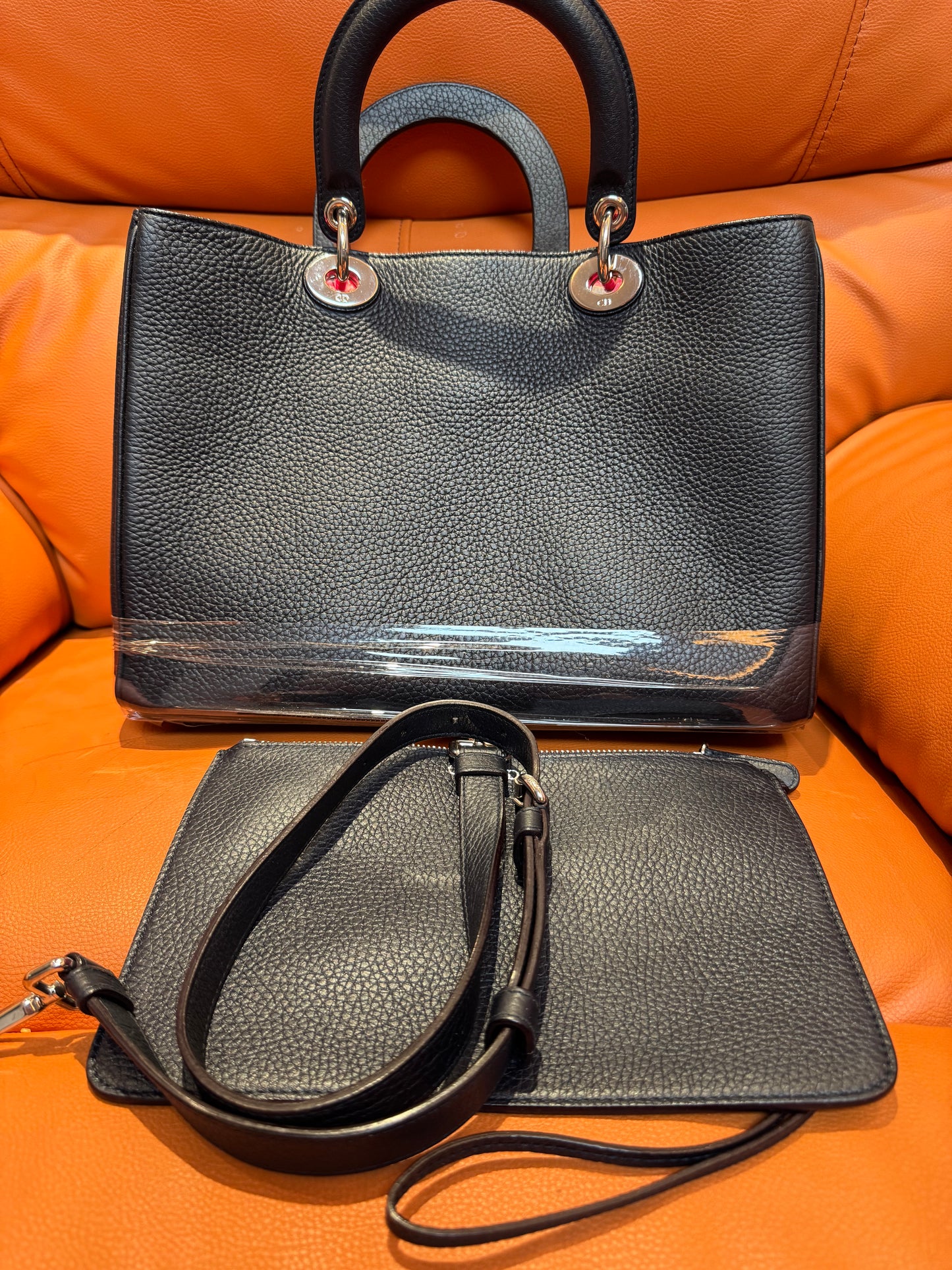 Pre-Loved Black Structured Tote Bag with Charm Details