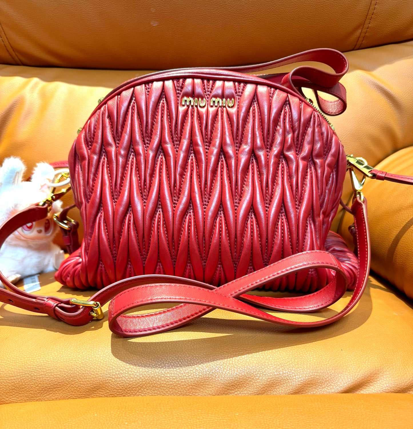 Pre-Loved Miu Miu Matelassé Leather Crossbody Bag – Red