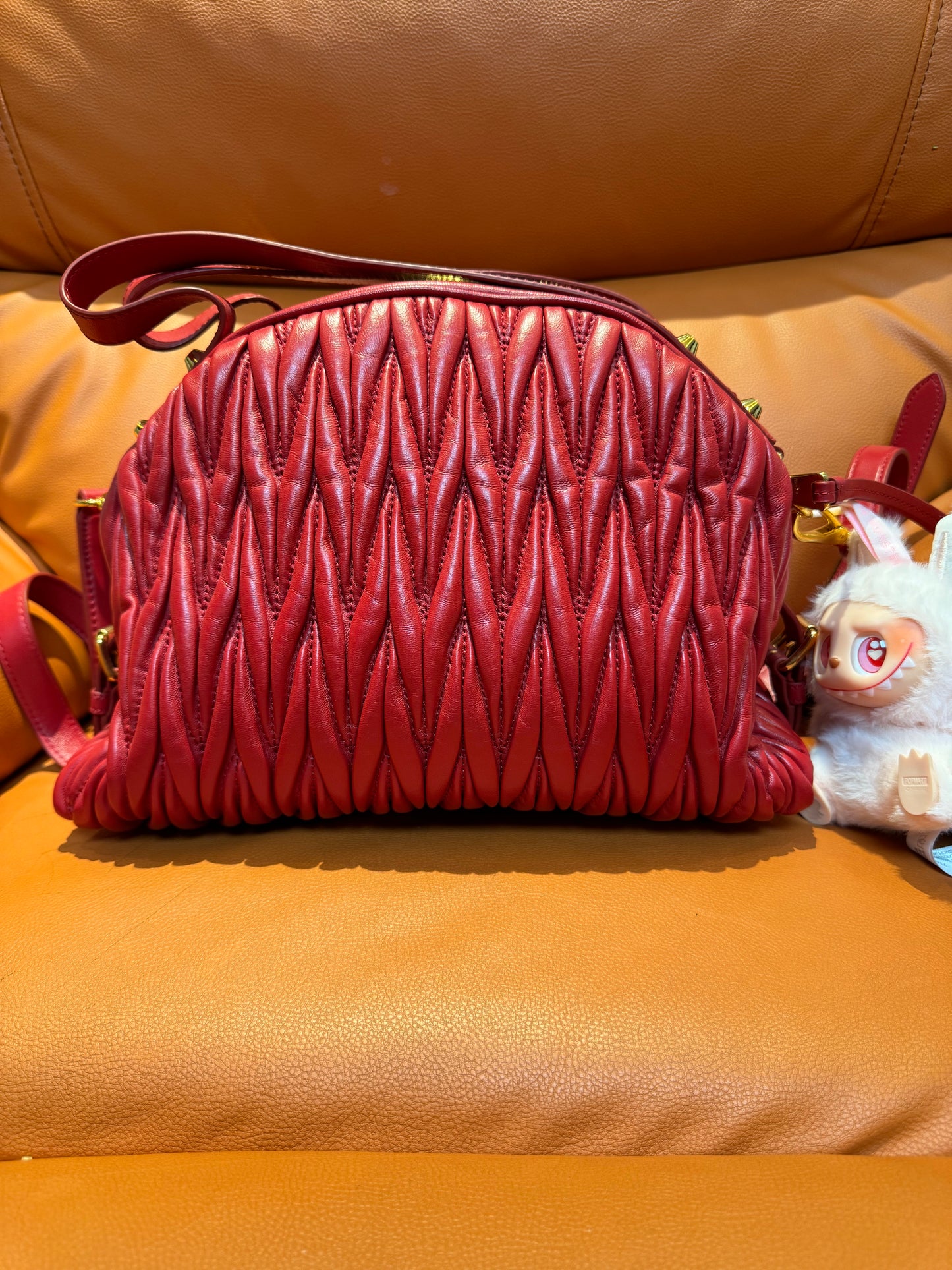 Pre-Loved Miu Miu Matelassé Leather Crossbody Bag – Red