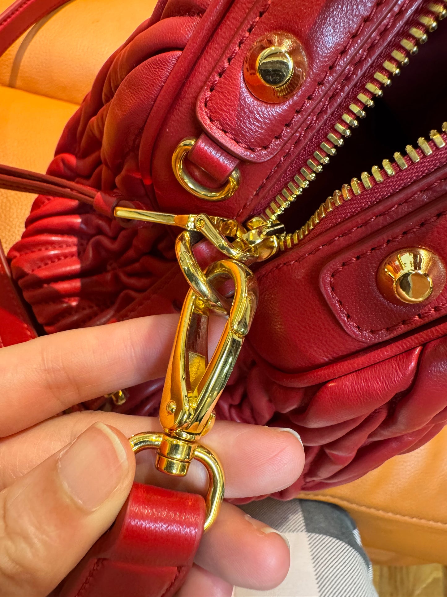Pre-Loved Miu Miu Matelassé Leather Crossbody Bag – Red