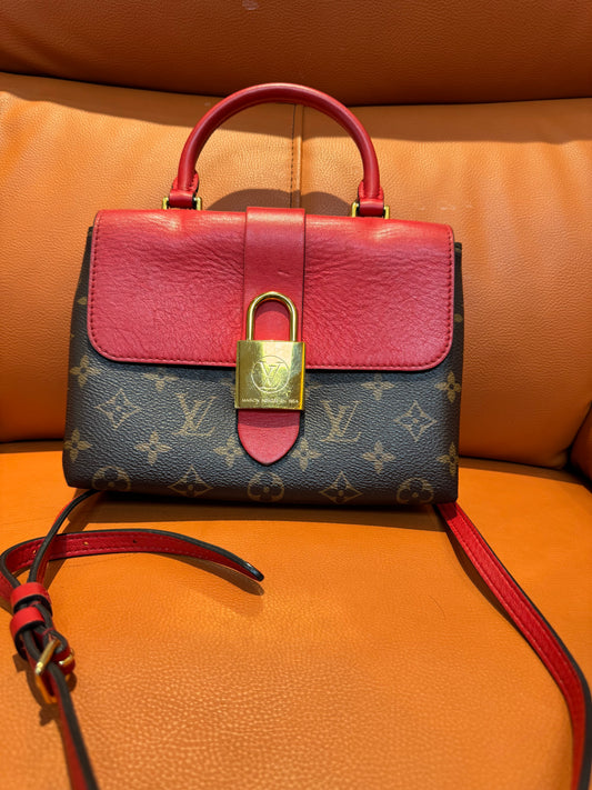 Pre-Loved Louis Vuitton Monogram &amp; Red Leather Top Handle Bag