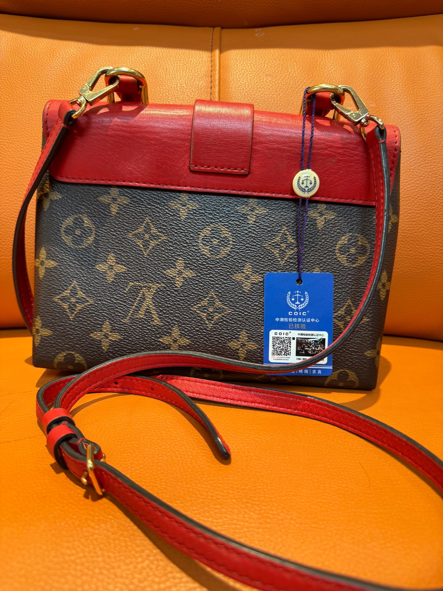 Pre-Loved Louis Vuitton Monogram &amp; Red Leather Top Handle Bag