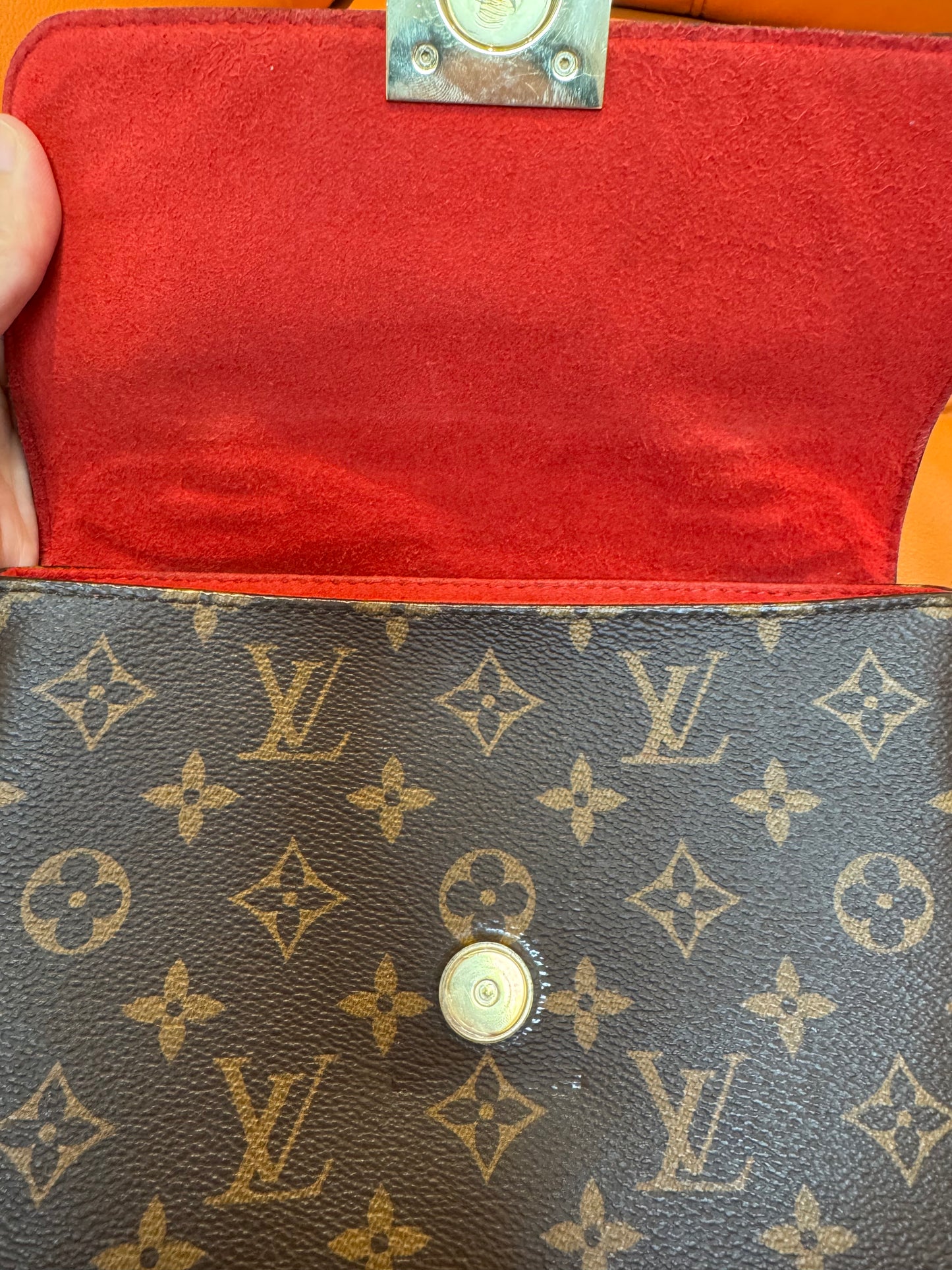 Pre-Loved Louis Vuitton Monogram &amp; Red Leather Top Handle Bag