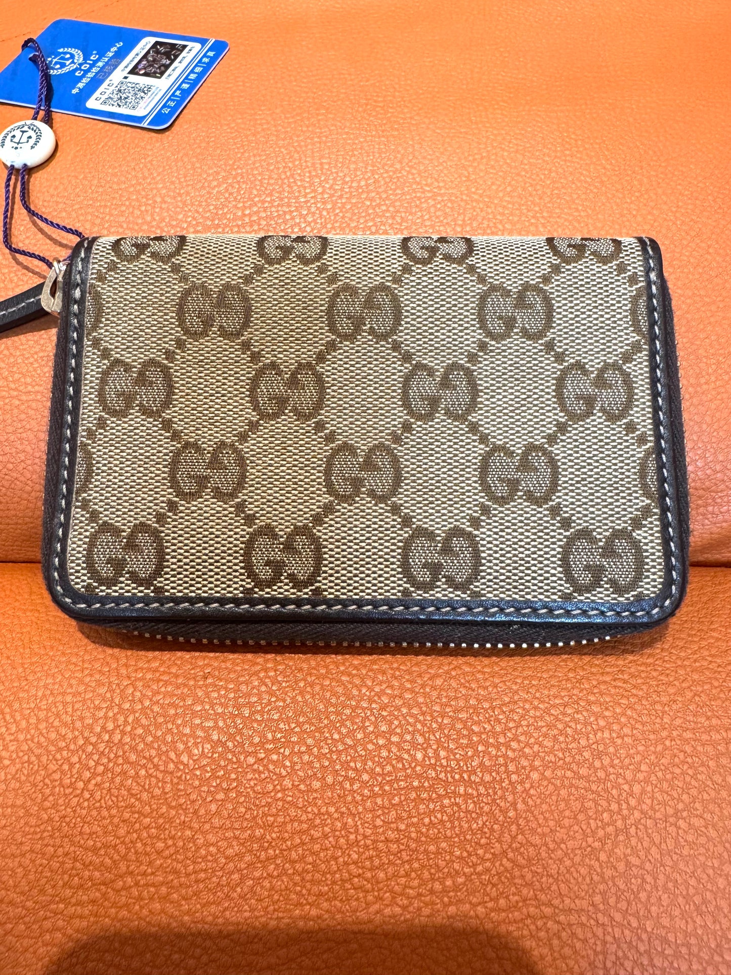 Pre-Loved GG Pattern Canvas Zip Wallet – Compact Bifold Style