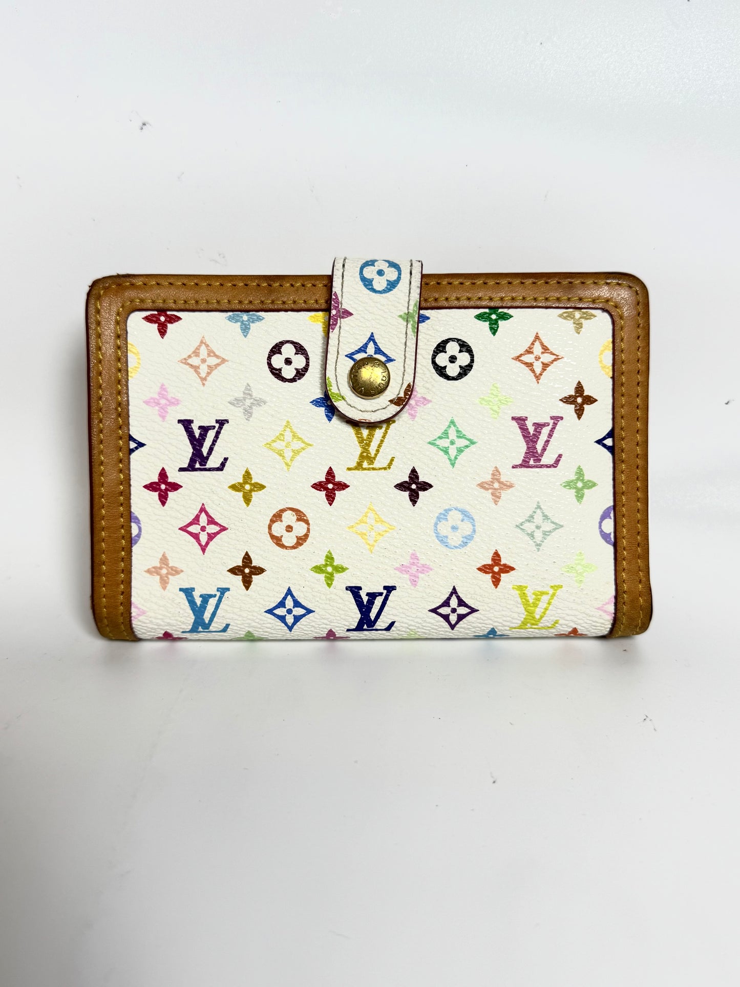 Pre-Loved Multicolor Compact Wallet – White Canvas Edition