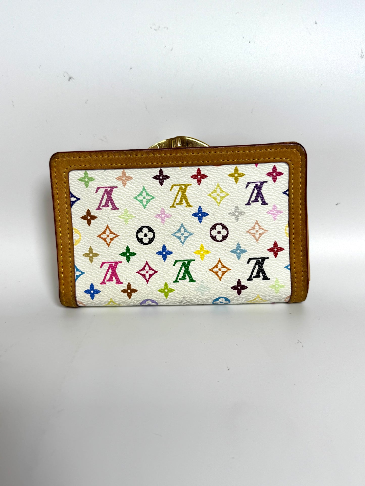 Pre-Loved Multicolor Compact Wallet – White Canvas Edition