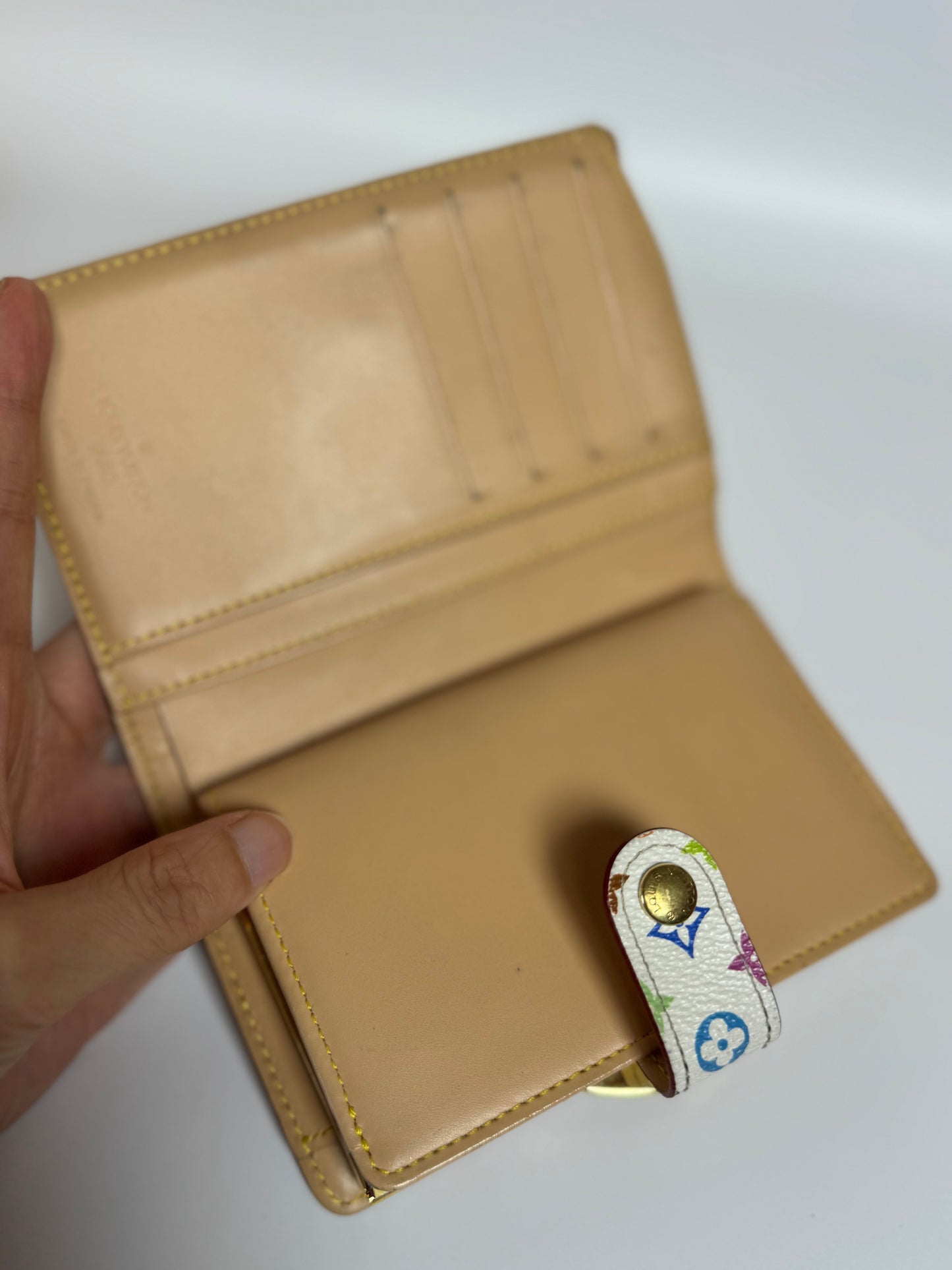Pre-Loved Multicolor Compact Wallet – White Canvas Edition