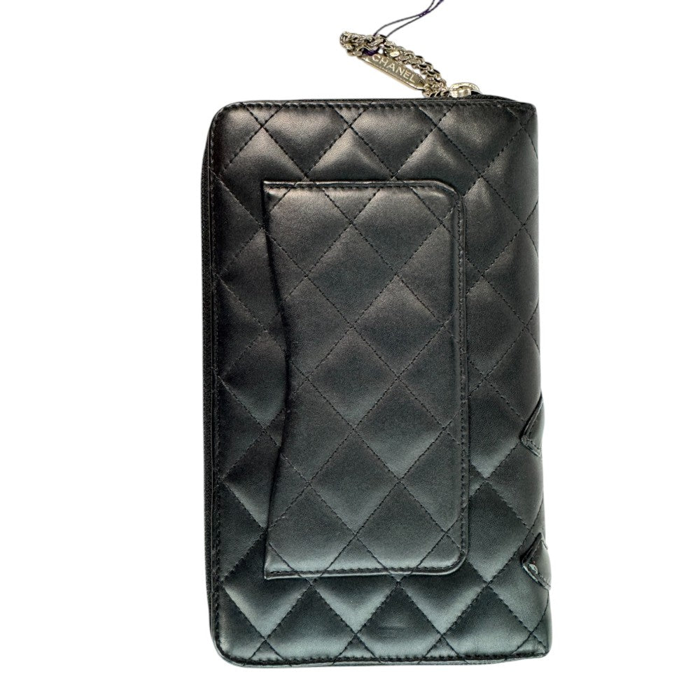 pre-owned Quilted Black Wallet with Chain｜Classic Zipper Design｜Chic & Versatile