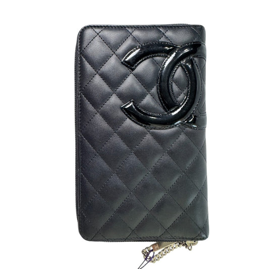 pre-owned Quilted Black Wallet with Chain｜Classic Zipper Design｜Chic & Versatile