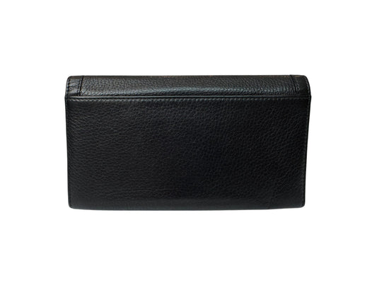 pre -owned Vintage Black Leather Wallet with Bamboo Clasp – Timeless Elegance