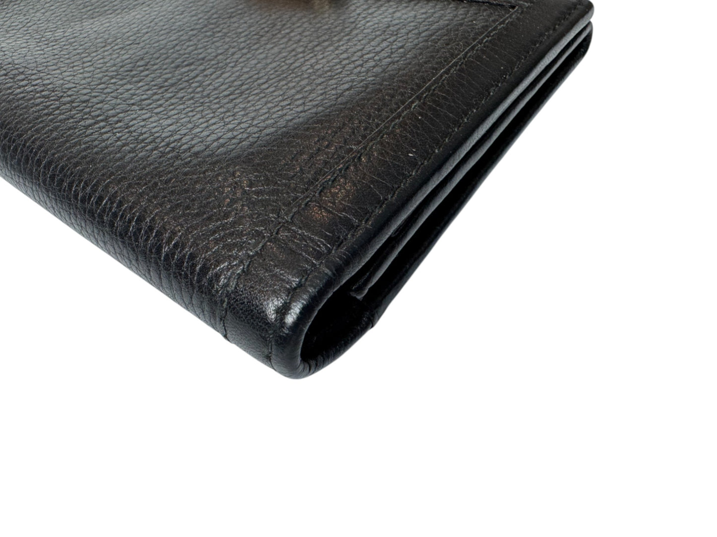 pre -owned Vintage Black Leather Wallet with Bamboo Clasp – Timeless Elegance