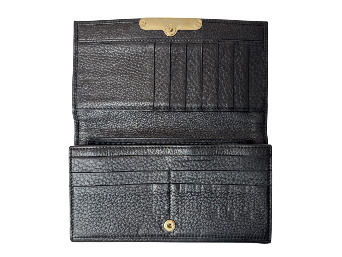 pre -owned Vintage Black Leather Wallet with Bamboo Clasp – Timeless Elegance