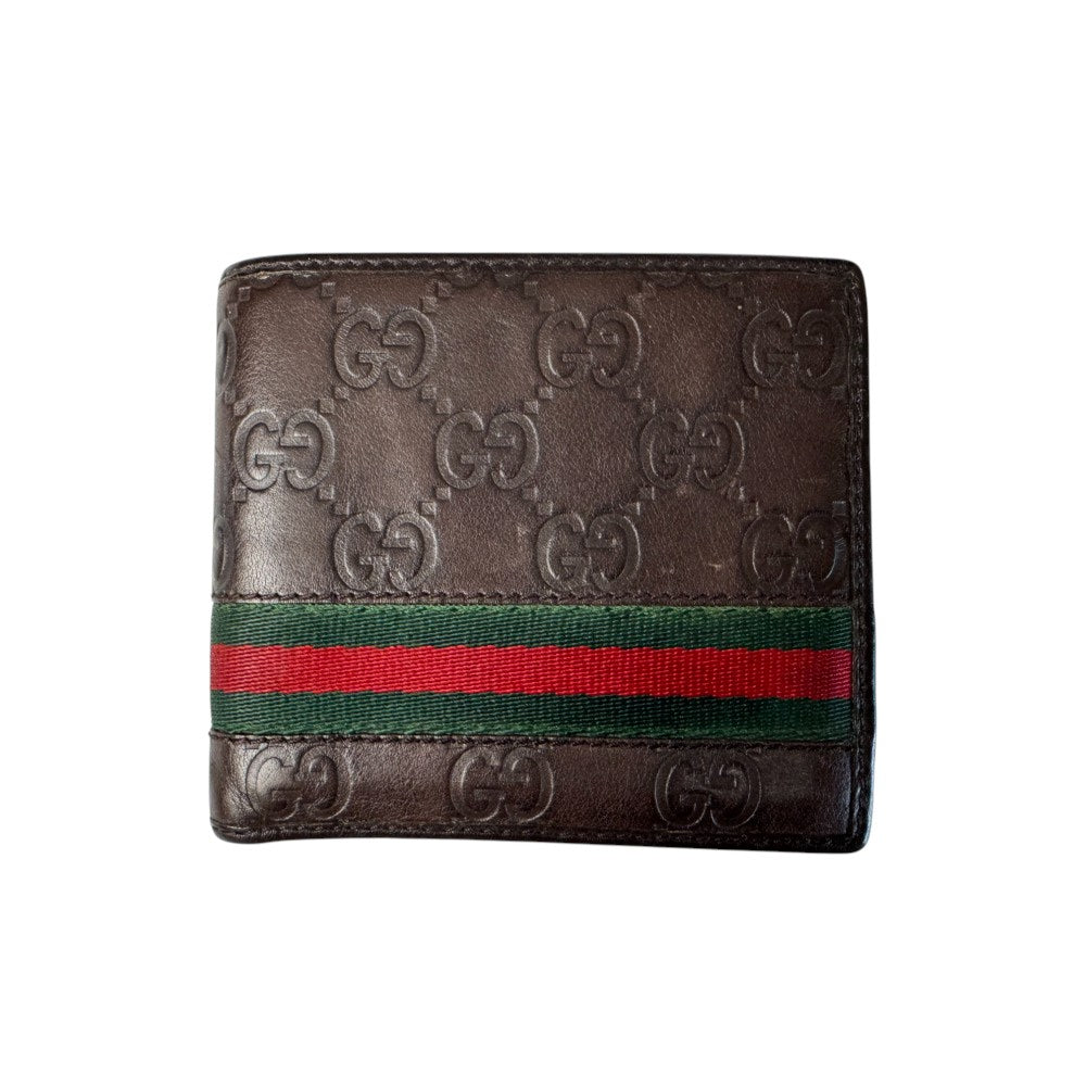 Pre-owned GG-Style Embossed Leather Wallet with Web Stripe