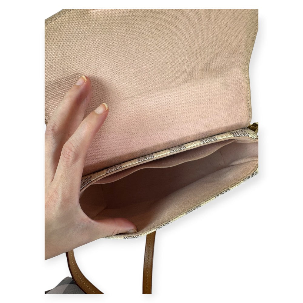 Pre-owned lv Damier Check Top Handle Crossbody with Gold Lock Closure