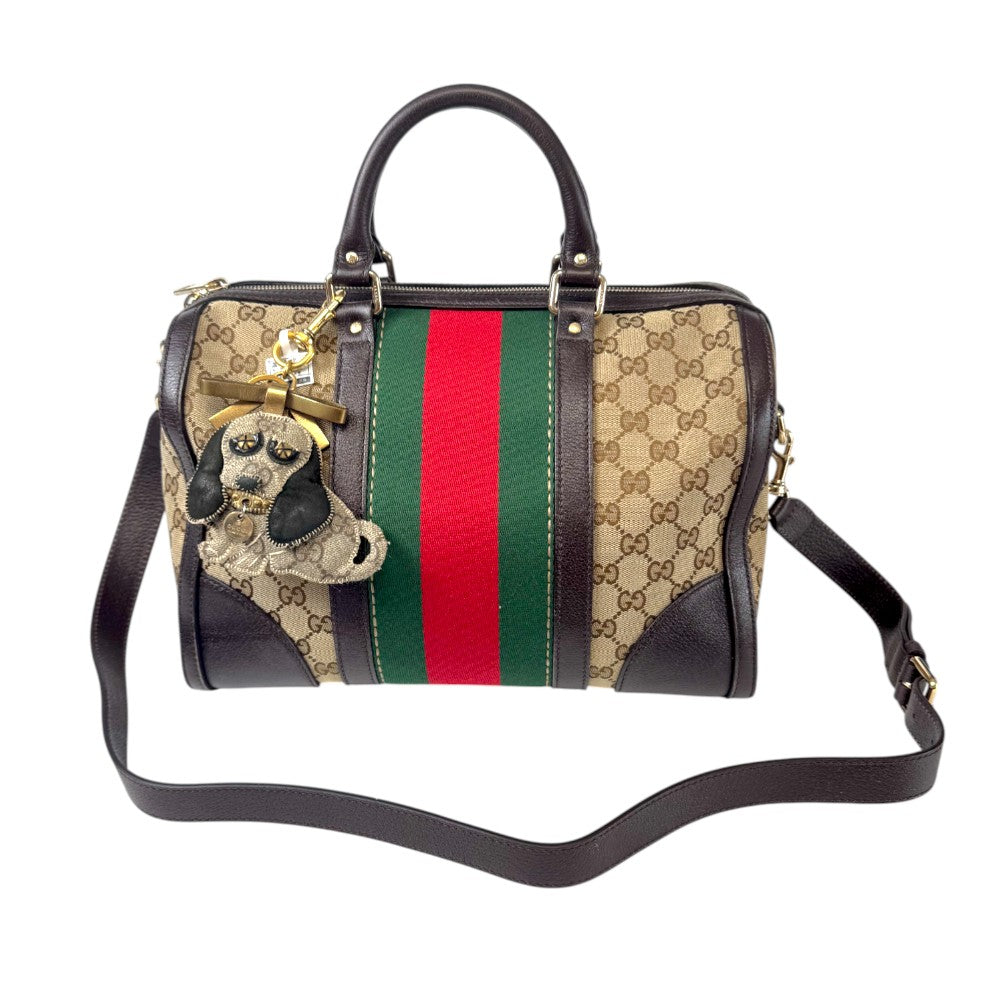 Pre-Owned Gucci Ophidia GG Supreme Boston Bag with Web Stripe