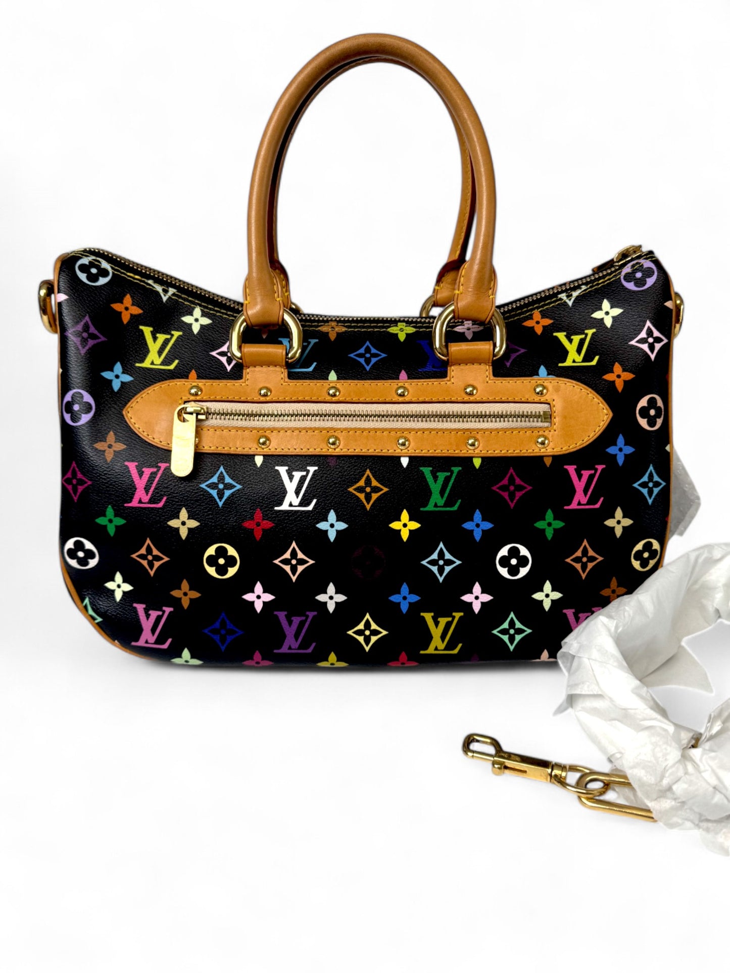 Pre-owned Louis Vuitton Multicolore Monogram Ursula Bag in Black Canvas with Vachetta Leather Trim
