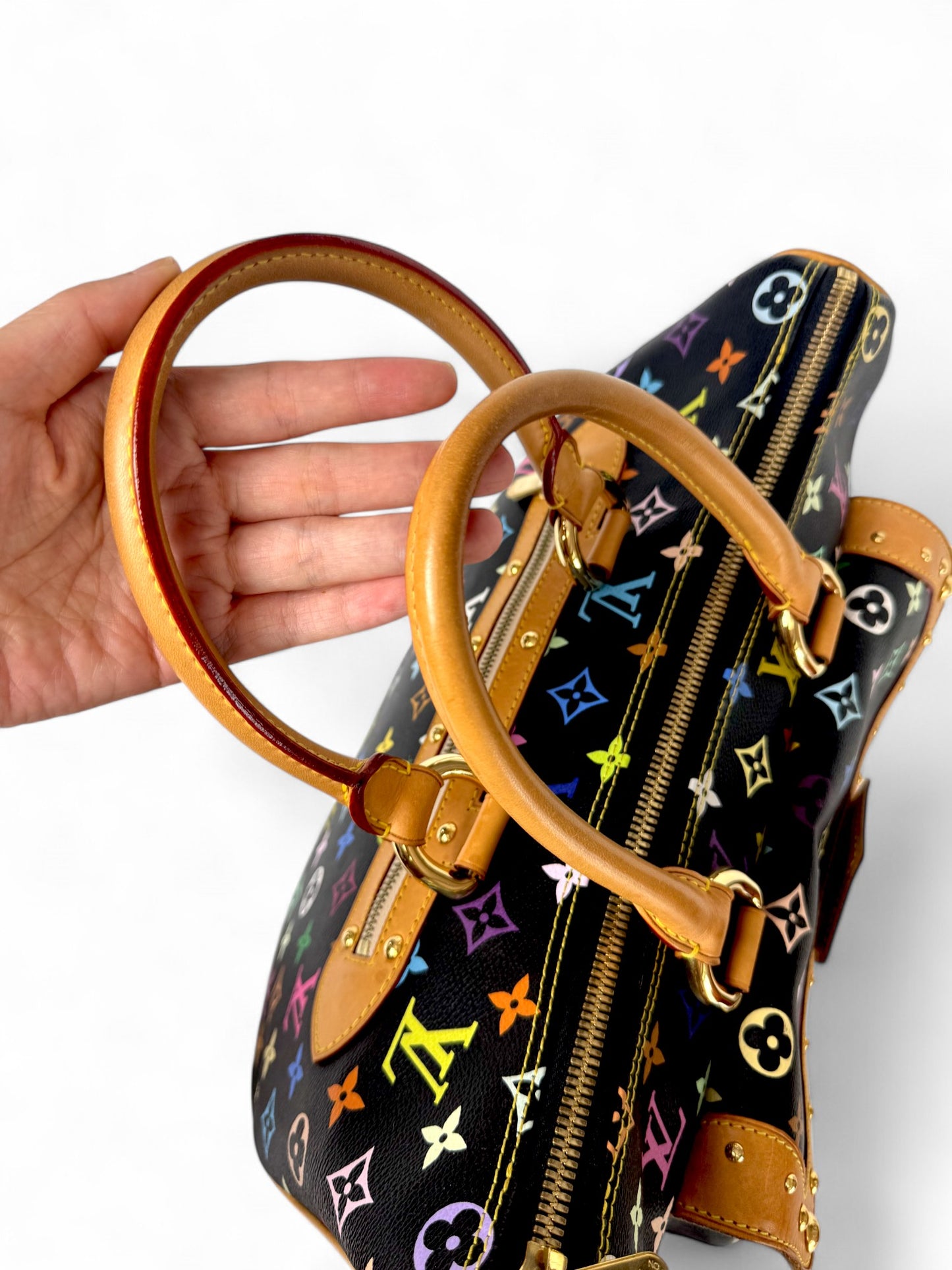 Pre-owned Louis Vuitton Multicolore Monogram Ursula Bag in Black Canvas with Vachetta Leather Trim