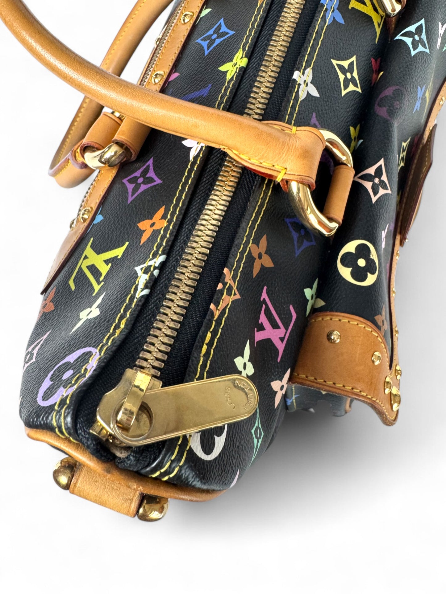 Pre-owned Louis Vuitton Multicolore Monogram Ursula Bag in Black Canvas with Vachetta Leather Trim