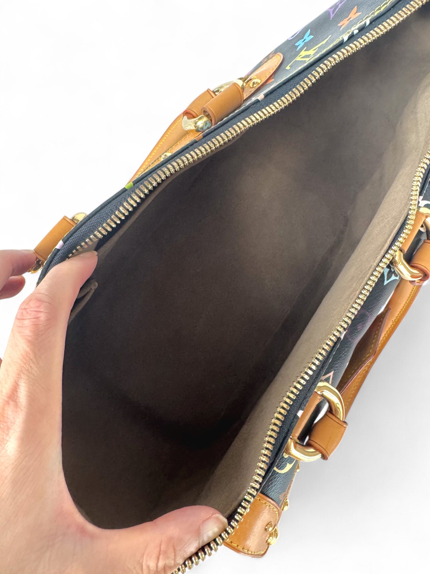 Pre-owned Louis Vuitton Multicolore Monogram Ursula Bag in Black Canvas with Vachetta Leather Trim