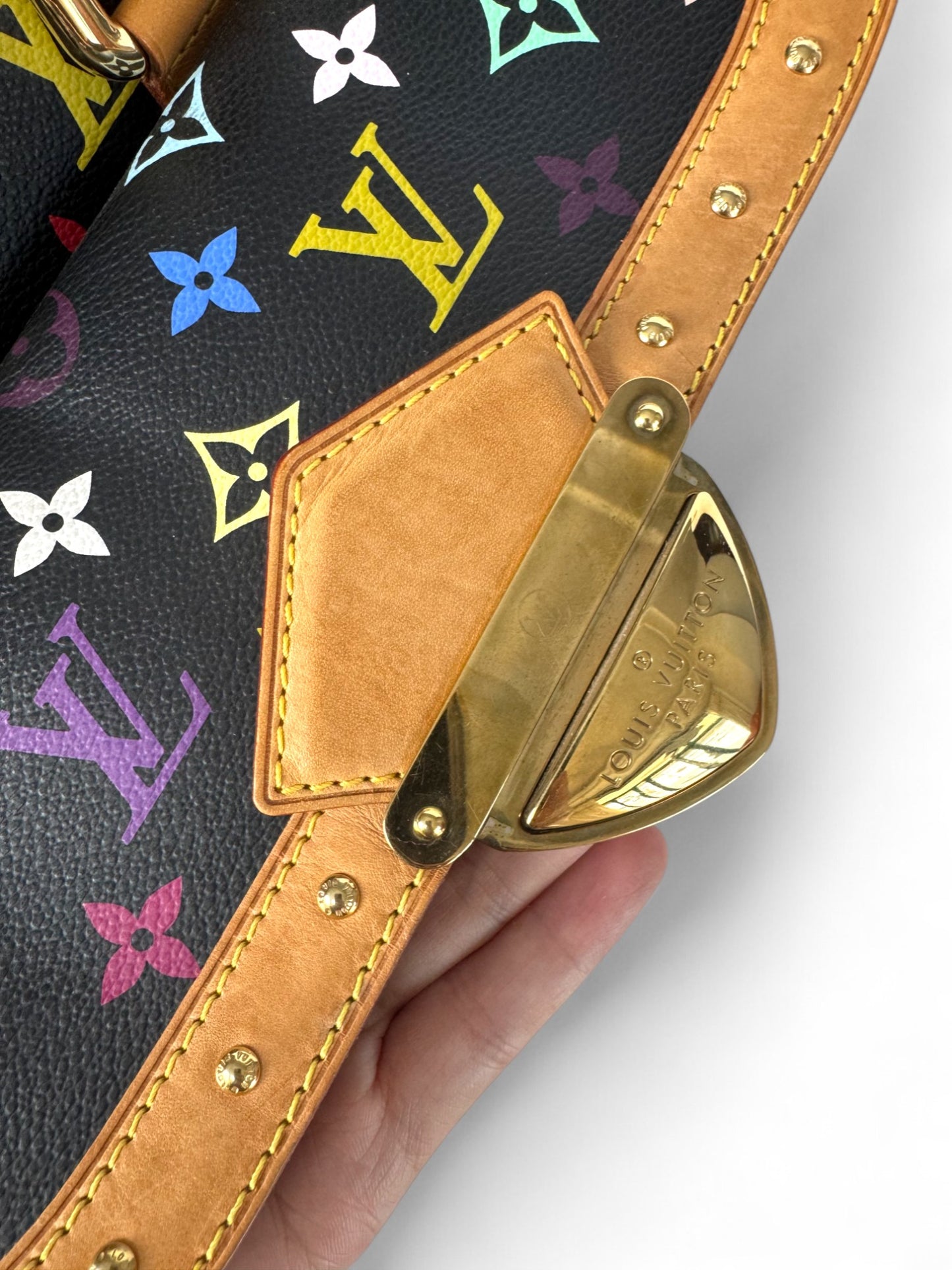 Pre-owned Louis Vuitton Multicolore Monogram Ursula Bag in Black Canvas with Vachetta Leather Trim