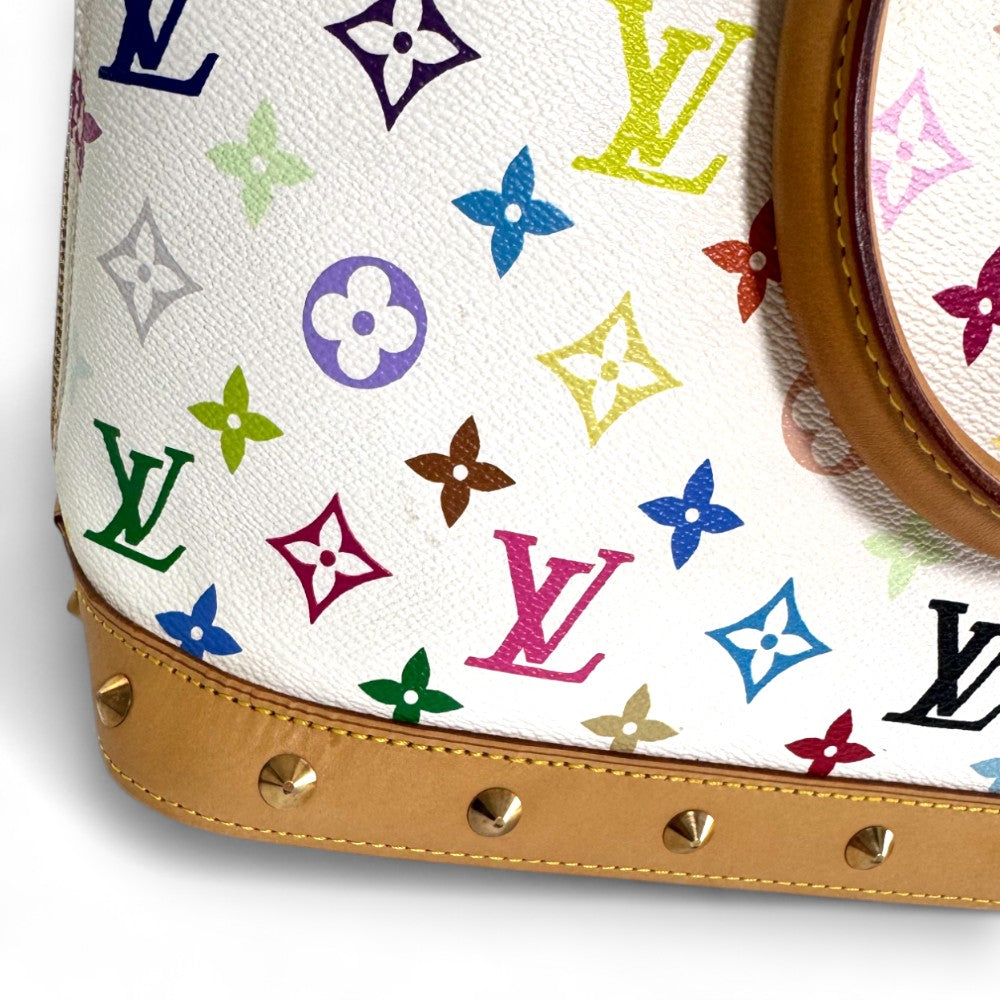 Pre-Owned Louis Vuitton Multicolor Monogram Alma Handbag – White Canvas with Vachetta Leather Trim