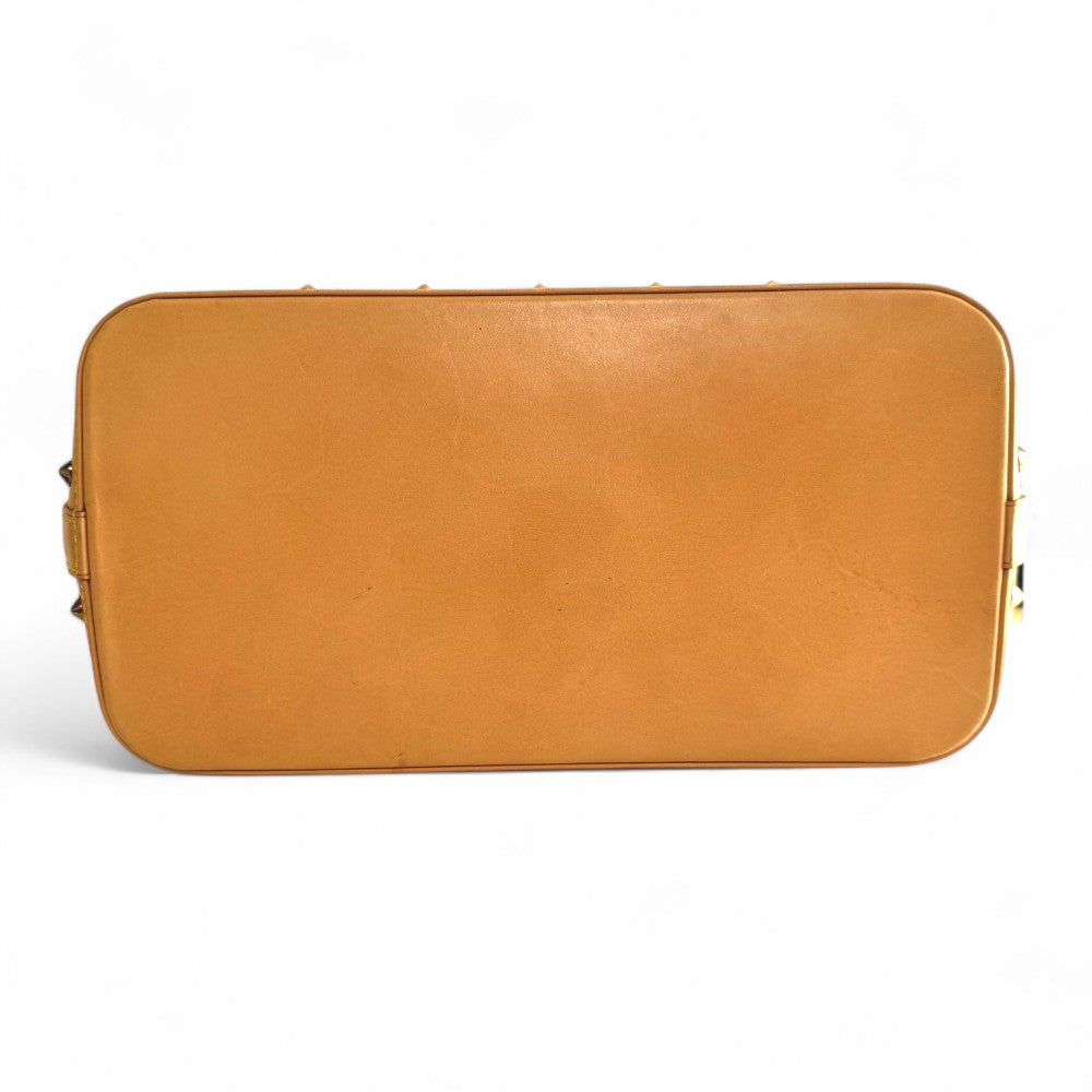 Pre-Owned Louis Vuitton Multicolor Monogram Alma Handbag – White Canvas with Vachetta Leather Trim