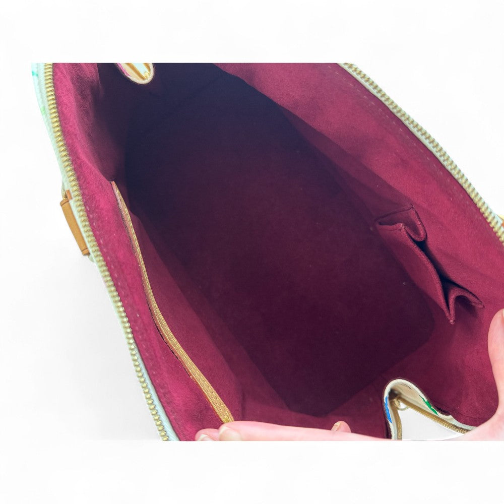 Pre-Owned Louis Vuitton Multicolor Monogram Alma Handbag – White Canvas with Vachetta Leather Trim