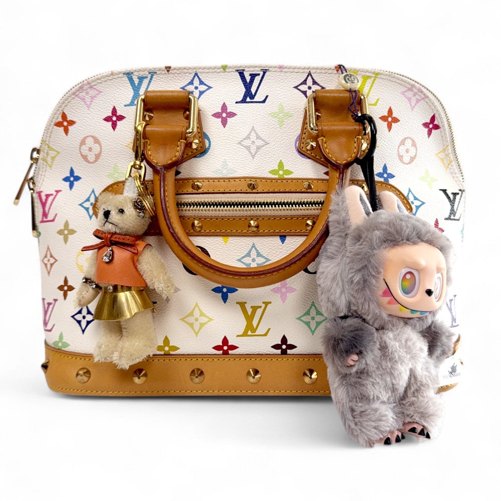 Pre-Owned Louis Vuitton Multicolor Monogram Alma Handbag – White Canvas with Vachetta Leather Trim
