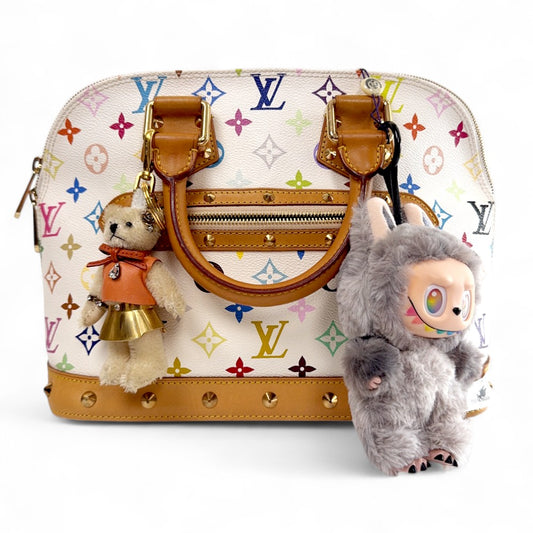 Pre-Owned Louis Vuitton Multicolor Monogram Alma Handbag – White Canvas with Vachetta Leather Trim